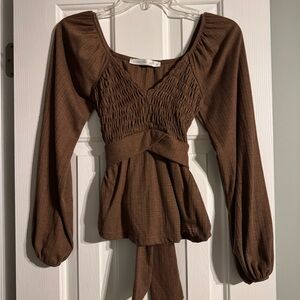 Altar'd State Chocolate Smocked Blouse